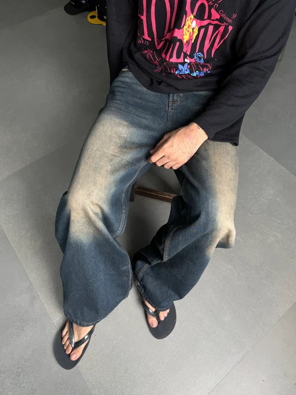 WASHED WIDE LEG BAGGY DENIM