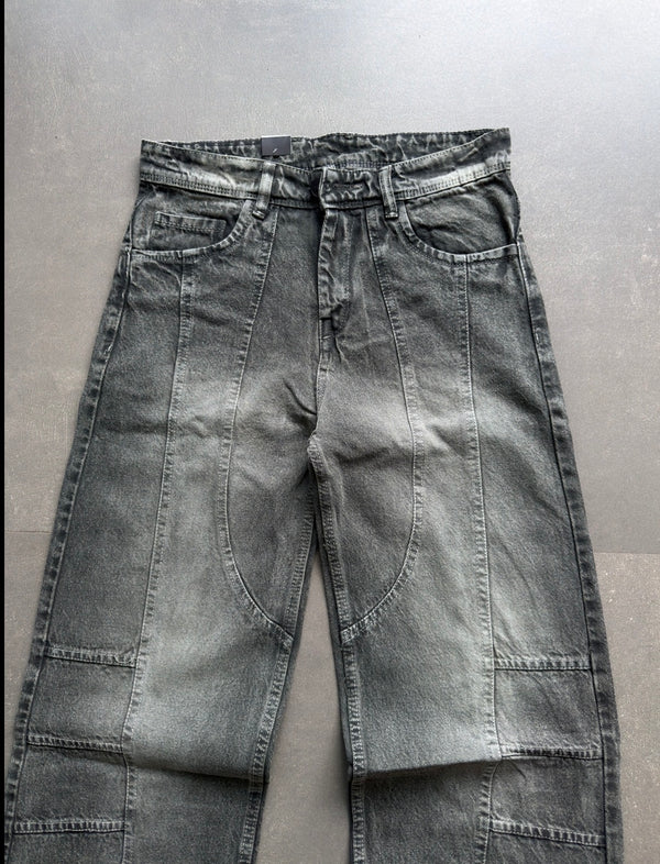 WASHED PANEL WIDE-LEG DENIM