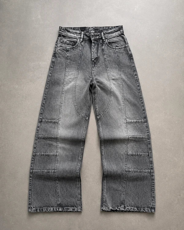 WASHED PANEL WIDE-LEG DENIM