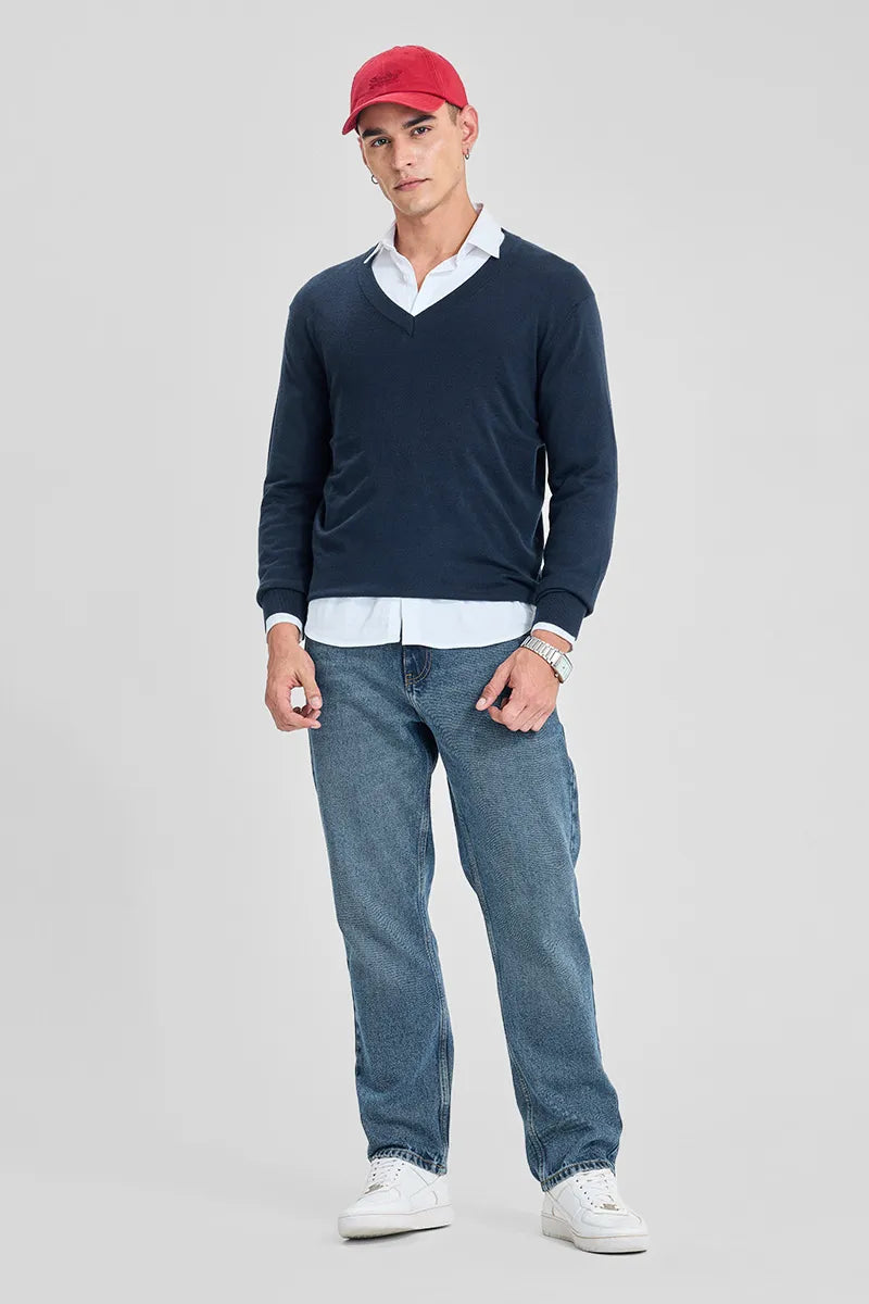 Navy Classic V Neck Pullover