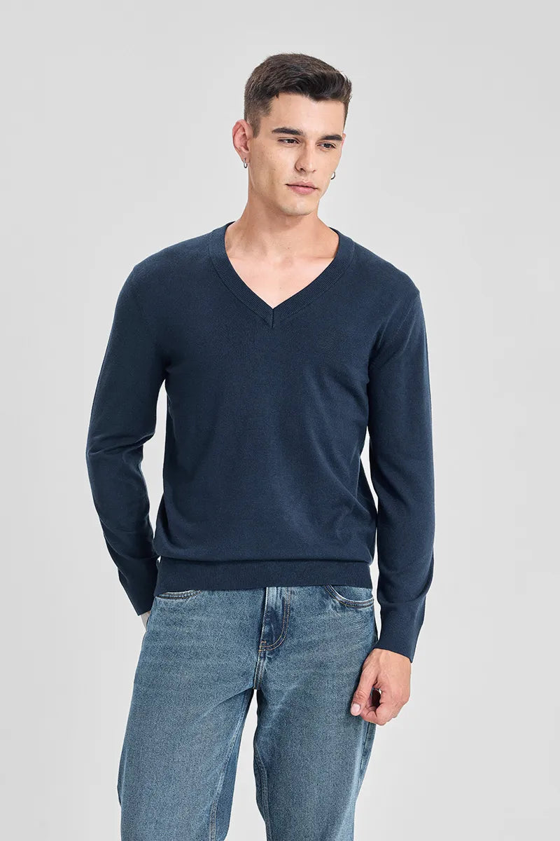 Navy Classic V Neck Pullover