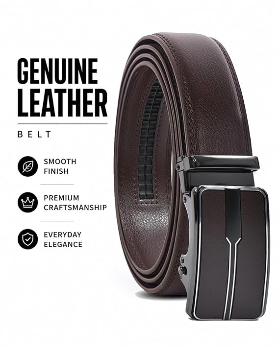 WildHorn Men's Genuine Leather Belt for Men| Premium Auto-Lock Buckle | Adjustable up to 48” | Formal & Casual Wear | Micro-Adjust Fit | Stylish Gift Box Included