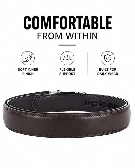 WildHorn Men's Genuine Leather Belt for Men| Premium Auto-Lock Buckle | Adjustable up to 48” | Formal & Casual Wear | Micro-Adjust Fit | Stylish Gift Box Included