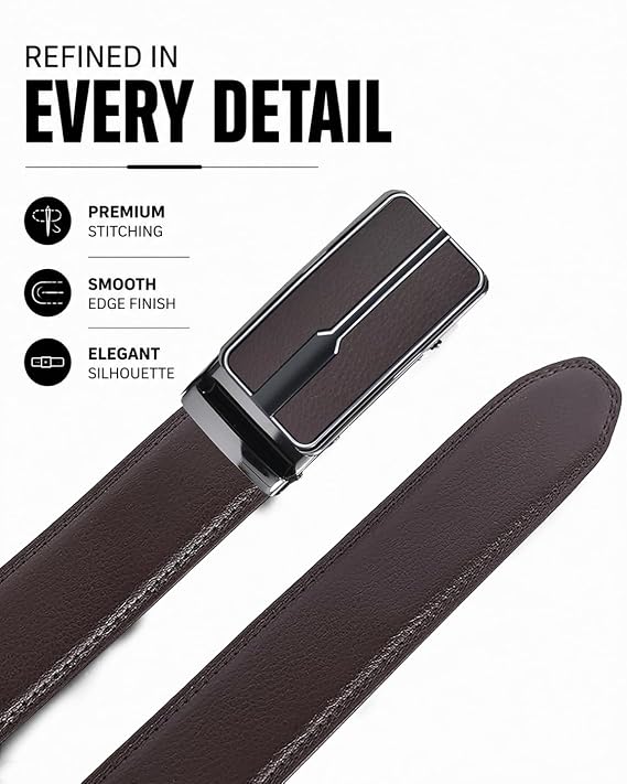 WildHorn Men's Genuine Leather Belt for Men| Premium Auto-Lock Buckle | Adjustable up to 48” | Formal & Casual Wear | Micro-Adjust Fit | Stylish Gift Box Included