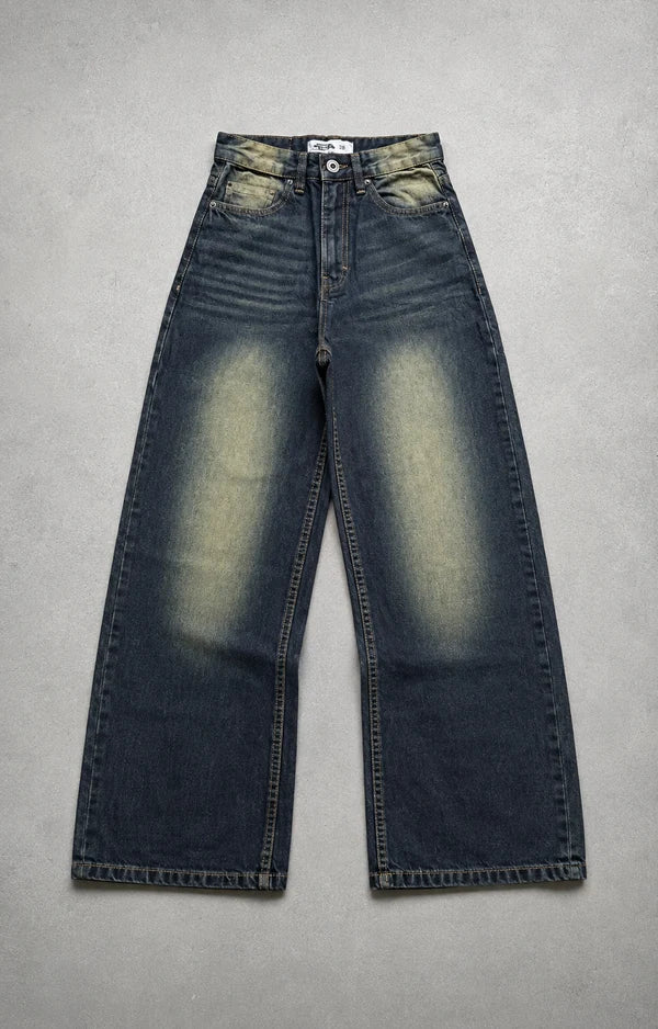 WASHED WIDE LEG BAGGY DENIM