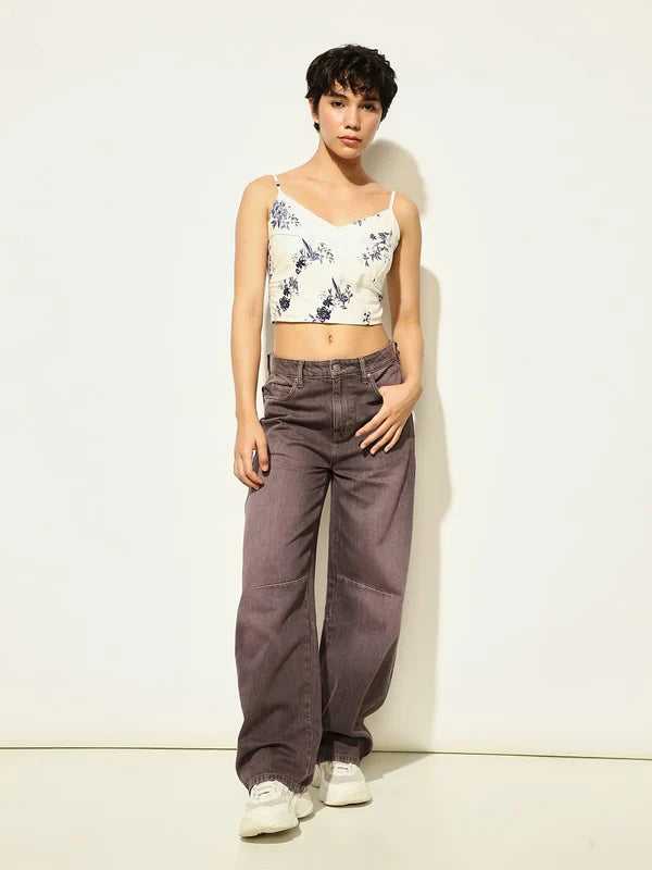 White Printed Co-Ord Set Crop Top