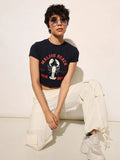 Dark Navy Ribbed Cropped T-Shirt