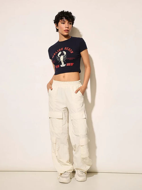 Dark Navy Ribbed Cropped T-Shirt