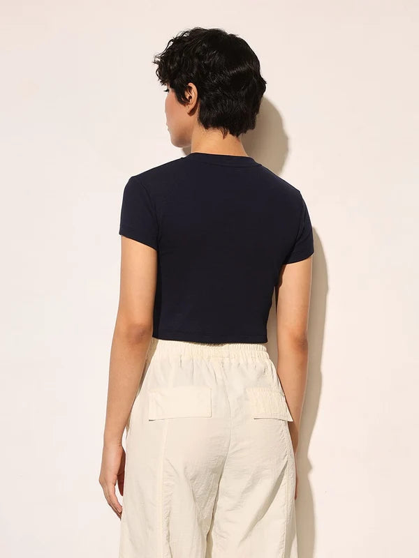 Dark Navy Ribbed Cropped T-Shirt