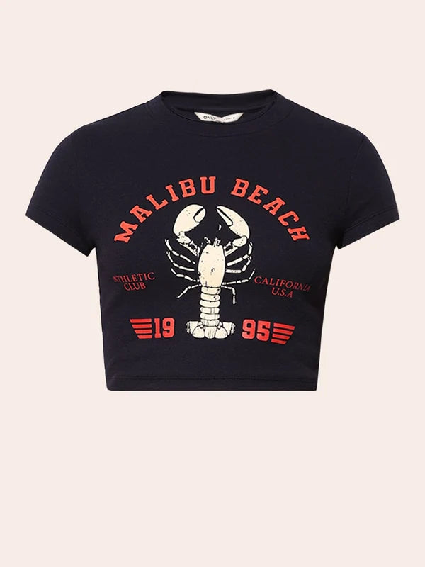 Dark Navy Ribbed Cropped T-Shirt