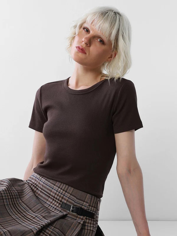 Dark Brown O-Neck Top