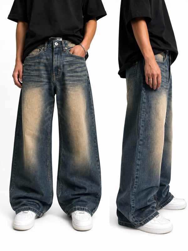 WASHED WIDE LEG BAGGY DENIM
