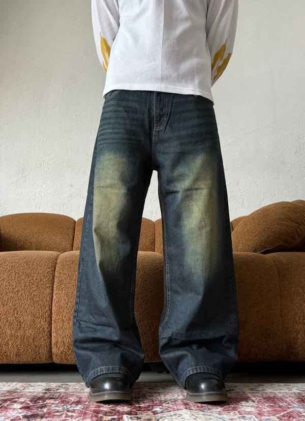 WASHED WIDE LEG BAGGY DENIM